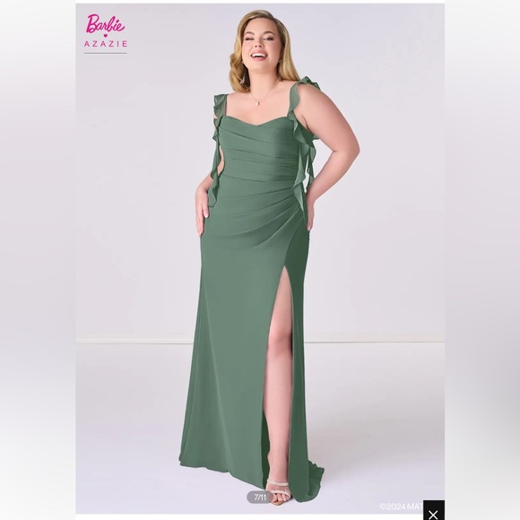 Sweetheart pleated ruffle chiffon mermaid dress - size, 10A - color, Eucalyptus - Picture 6 of 11